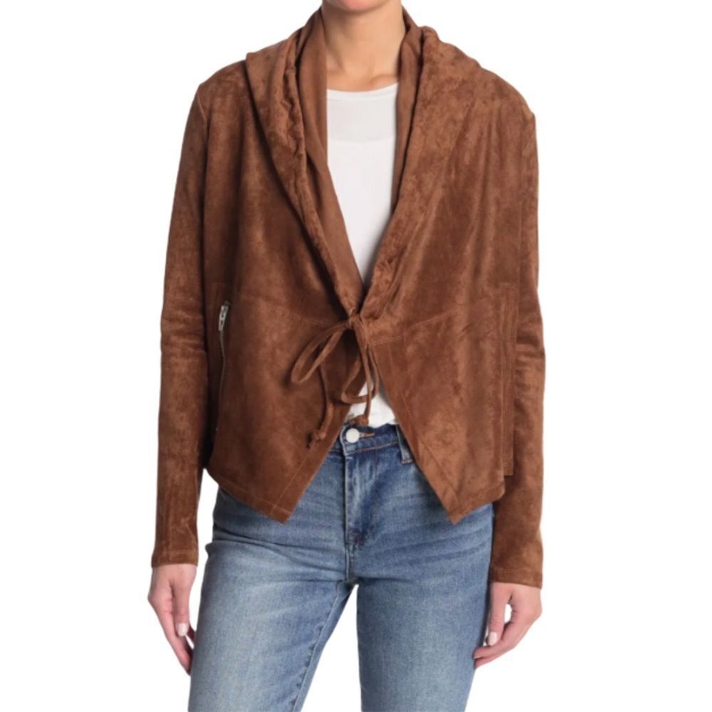 NEW BLANK NYC Faux Suede Hoodie Jacket in Brown Size S